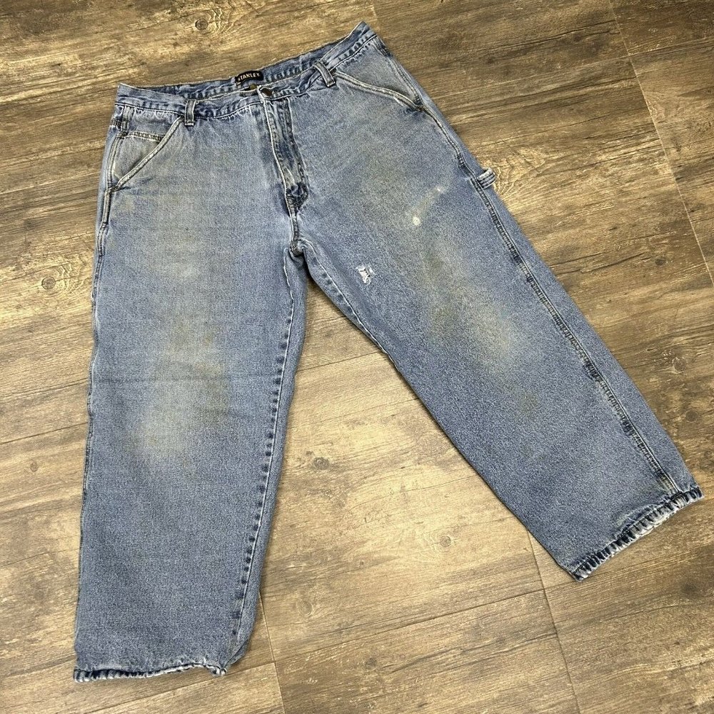 STANLEY Plaid‎ Lined Men Carpenter Jeans Size 40x30 Distressed* Fade Holes